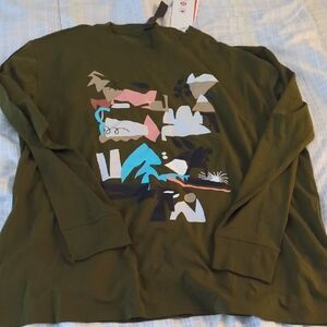 Women's Lululemon All Yours Long Sleeve Graphic Olive Green Shirt Size 12